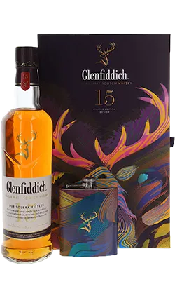 Glenfiddich 15YO Solera Fifteen 700ml   Hip Flask Gift Pack